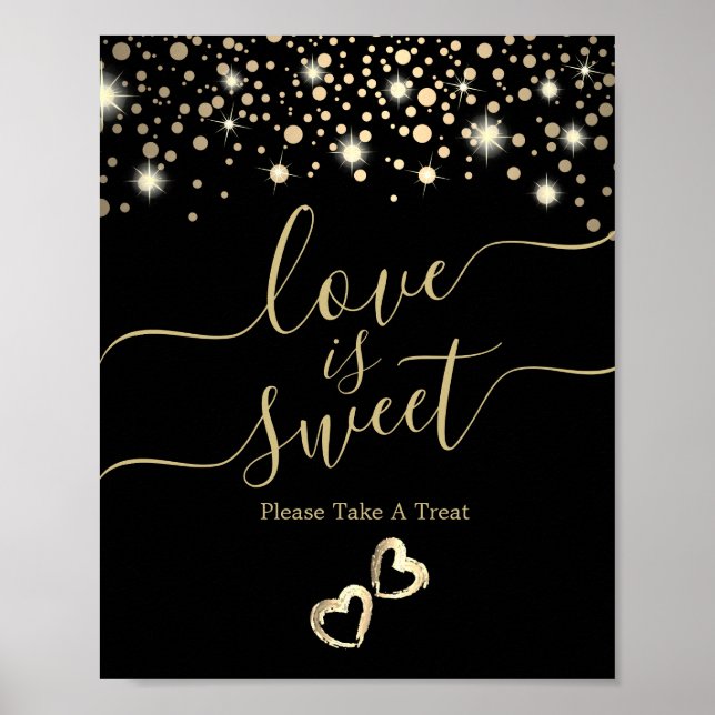 Poster O amor é doce com pontos Dourados de Confetti em p (Frente)