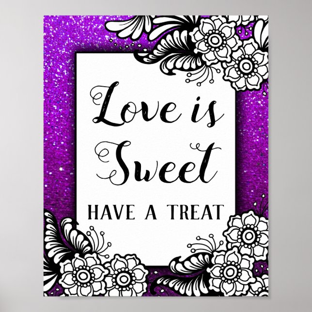 Poster O amor é doce Desserts Purple Glitter Sparkles (Frente)
