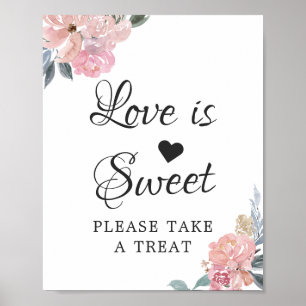 Poster O amor é doce, doce, caligrafia, manchada, rosa-ro