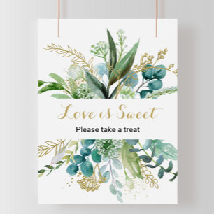 Poster O Amor é Doce em Dourado Antigo e Eucalipto Verde