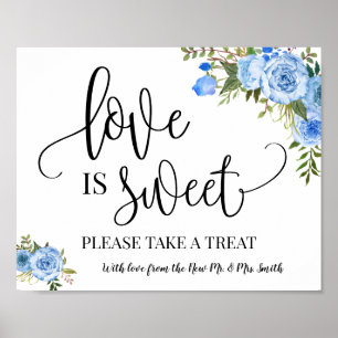 Poster O amor é doce mesa de sobremesa azul de casamento