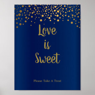 Póster O amor é doce - Pontos Confetti Dourados - Azul Es