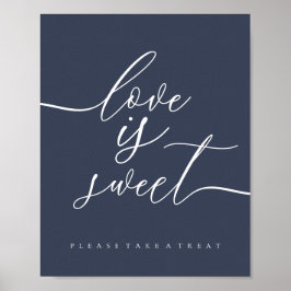 Poster O amor é doce simples azul-marinho