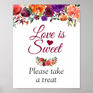 Poster O amor é doce Watercolor Burgundy Sinal Floral