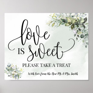 Poster O amor é mesa de sobremesas de casamento eucalipto