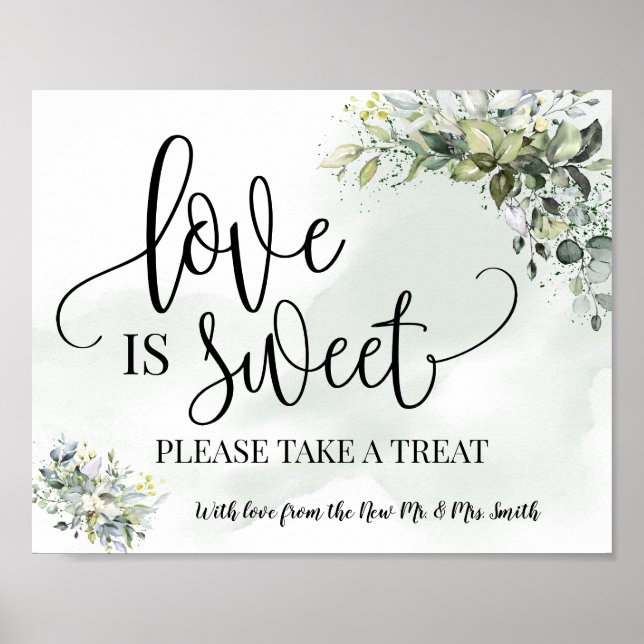Poster O amor é mesa de sobremesas de casamento eucalipto (Frente)