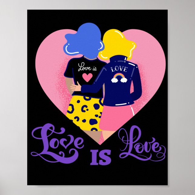 Poster O amor é o amor. Ama arco-íris. LGBT+Orgulho. (Frente)