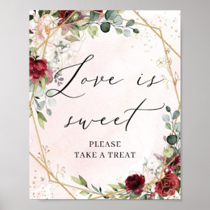 Poster O amor é um sinal doce, borrado, burgundy, ouro fl
