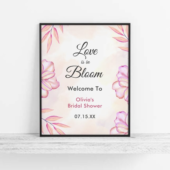 Poster O amor está no Bloom Floral Chá de panela Welcome (Love is in Bloom Floral Bridal Shower Welcome Sign )