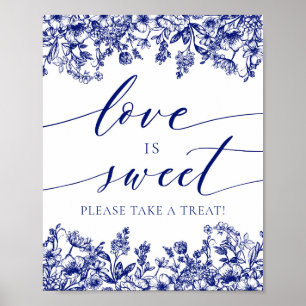 Poster O Amor Floral Azul Elegante é o Sinal de Favor do