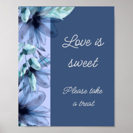 Poster O amor floral azul empoeirado é um chá de noiva do