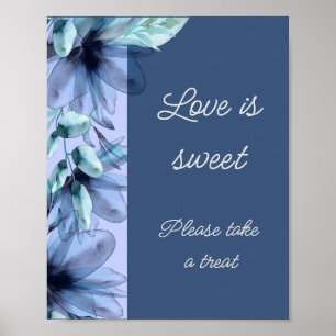 Poster O amor floral azul empoeirado é um chá de noiva do