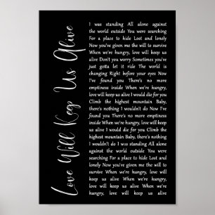 Poster O Amor Nos Manterá Vivos, Letras Negras, Música