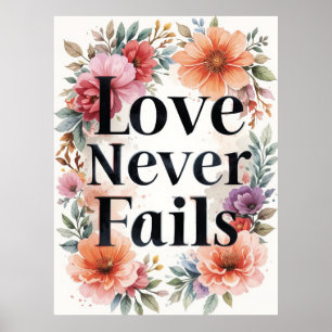 Poster O Amor Nunca Falha Arte Inspiradora Floral