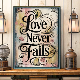 Poster O Amor Nunca Falha Vintage Christian Wall Art Impr