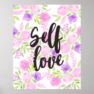Poster O amor próprio moderno diz cor-de-água floral rosa
