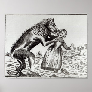 Póster O animal de Gevaudan que ataca uma rapariga
