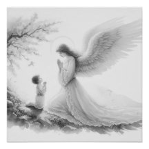 O anjo da guarda reza com a criança