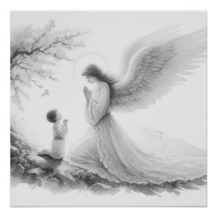 Póster O anjo da guarda reza com a criança
