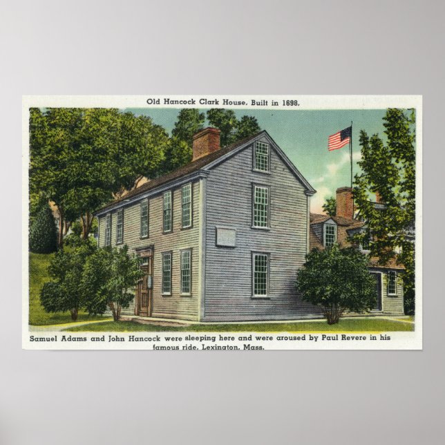 Poster O antigo Hancock Clark House View, Paul Revere Rod (Frente)