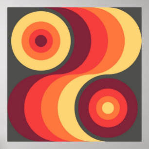 Póster O arco-íris ondulado abstrato retro esquadra a