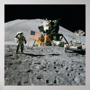 Póster O astronauta e a bandeira americana Apollo Moon Mi
