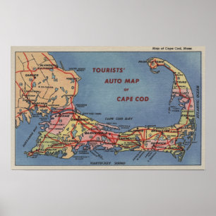 Póster O auto mapa dos turistas de Cape Cod