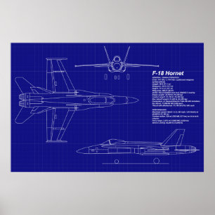 Póster O avião Blueprints o zangão F-18 de  