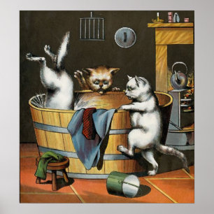 Poster O banho dos gatinhos - arte do vintage