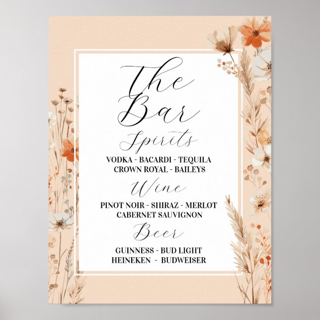 Poster O Bar Floral Wedding Boho Florals Bohemian (Frente)