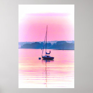 Póster O barco a vela a flutuar no início da manhã.