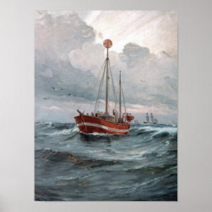 Póster O barco-farol na pintura do recife de Skagen