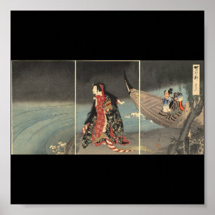 Poster O barqueiro, cerca de 1898. Pintura japonesa