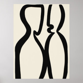 Poster O Beijo – Arte Linear Moderna em Preto e Branco
