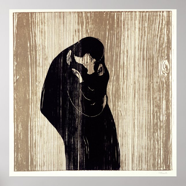 Póster O beijo da litografia de Edvard Munch, (Frente)