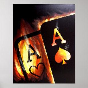 Póster O bolso flamejante Aces a pintura do póquer por