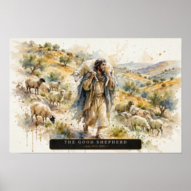 Poster O Bom Pastor — Aquarela Solta (Frente)
