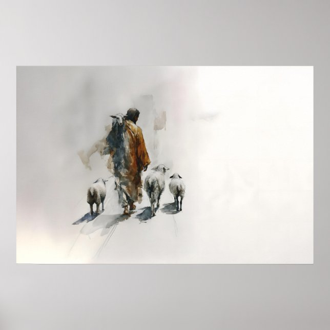 Poster O Bom Pastor Paisagem Jesus Com Ovelhas (Frente)