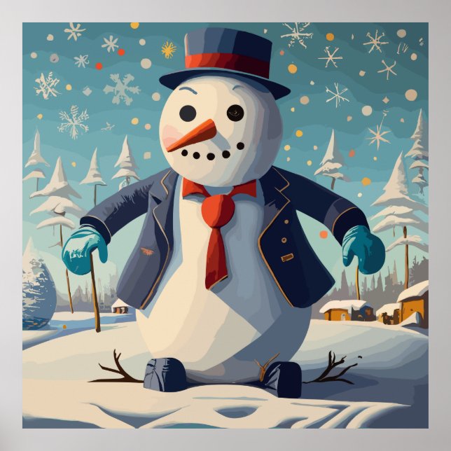 Poster O boneco de neve de terno e gravata no Natal (Frente)