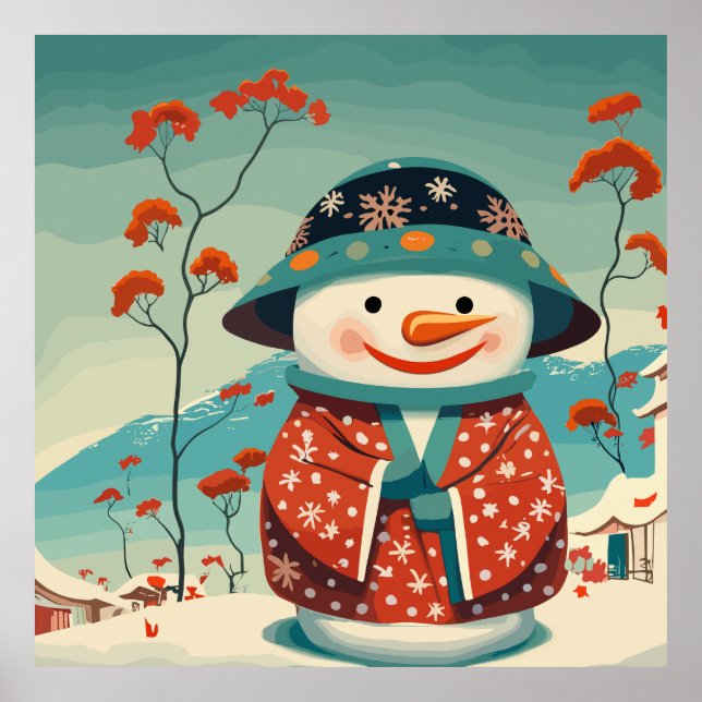 Poster O boneco de neve em um quimono no Natal (Frente)