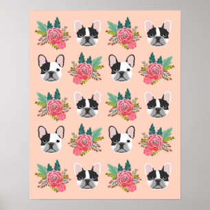 Póster O Bulldog Francês Enfrenta Arte Floral De Cachorro