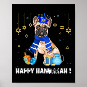 Poster O Bulldog Francês Menorah Hat Happy Chanukah Hanuk