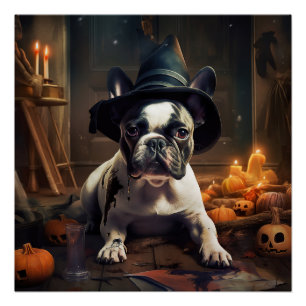 Póster O Bulldog Francês Pumpkins Halloween Assustado