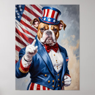 Poster O Bulldog Patriótico no Tio Sam pose