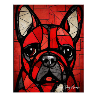 Póster O Cachorro Bulldog Francês, Vermelho e Negro 002 -