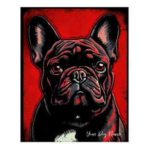 Póster O Cachorro Bulldog Francês, Vermelho e Negro 004 -