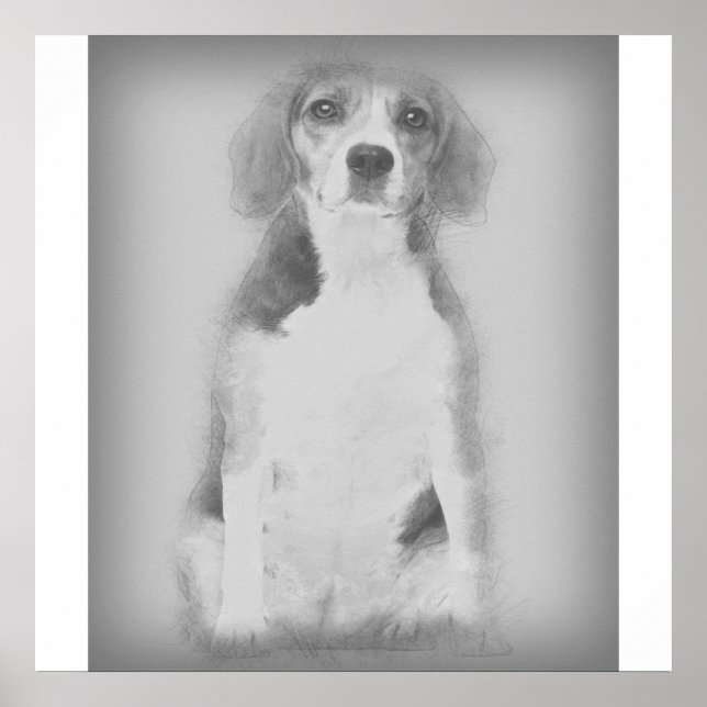 Poster O Cachorro Do Beagle É Desenhado Com Um Lápis (Frente)