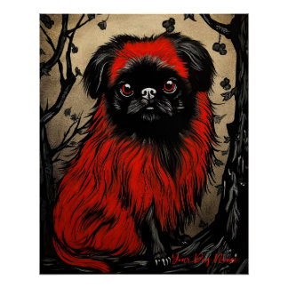 Póster O Cachorro Pekingês, Vermelho e Negro 001 - Ulises