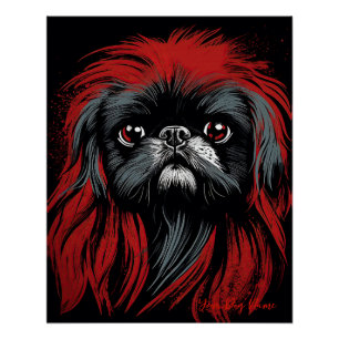 Póster O Cachorro Pekingês, Vermelho e Negro 002 - Ulises