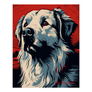 Póster O Cachorro Pirenéus Excelente, Vermelho e Negro 00